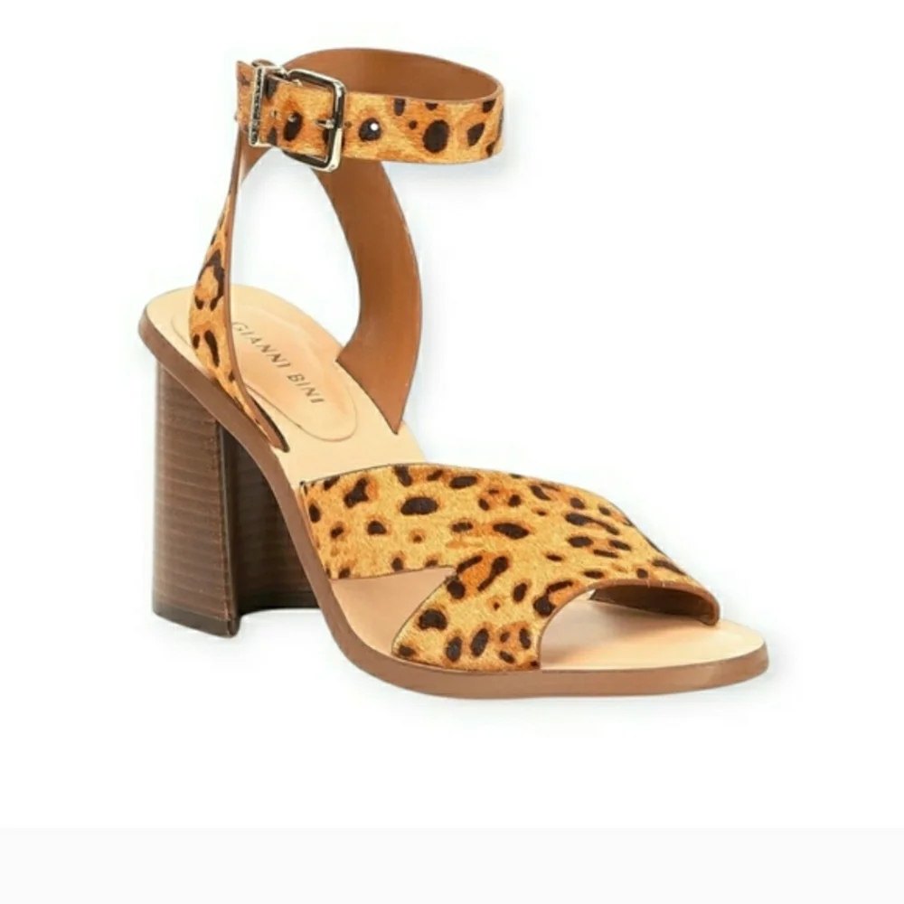 Gianni Bini Marilane Dyed Calf Hair Loepard Print Block Heeled Sandals Size 9M